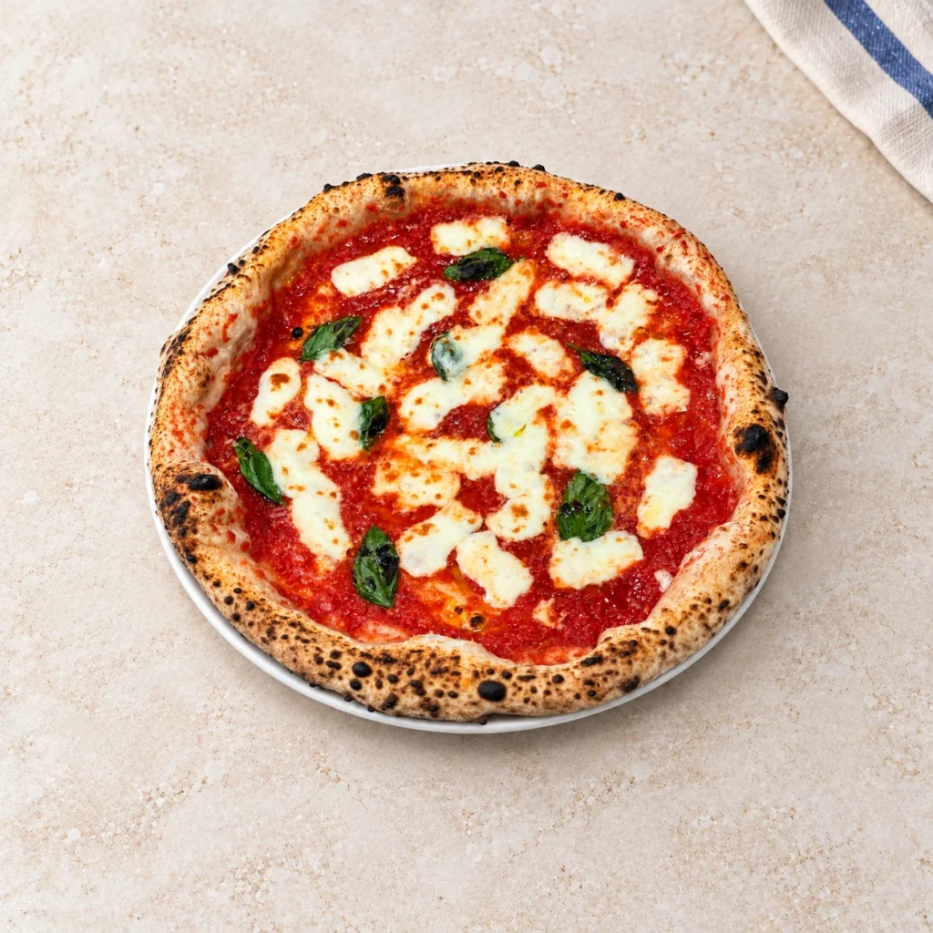 Pizza Margherita z sosem pomidorowym, mozzarellą i bazylią